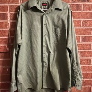 Jerry Garcia Men L Green Long Sleeve Button Down Shirt 16.5 34/35 Wrinkle Free